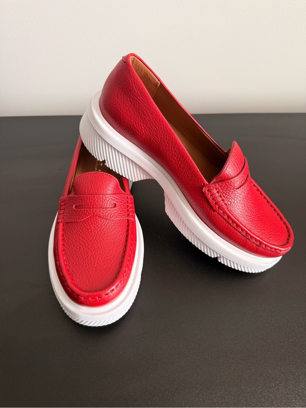 Brand New Red Leather Slip-On Loafers